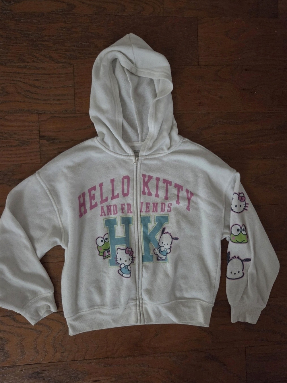Hello Kitty White Zip-Up Hoodie with Pastel Graphics